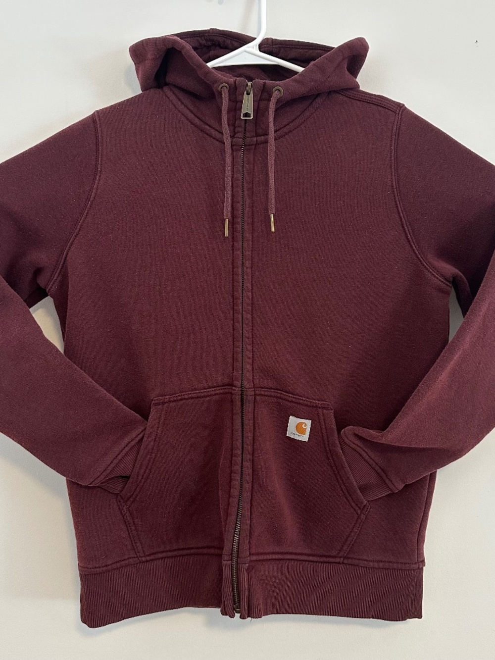 Carhartt Hoodie Sweatshirt Boys Medium Maroon Full Zip Relaxed Fit Long Sleeve